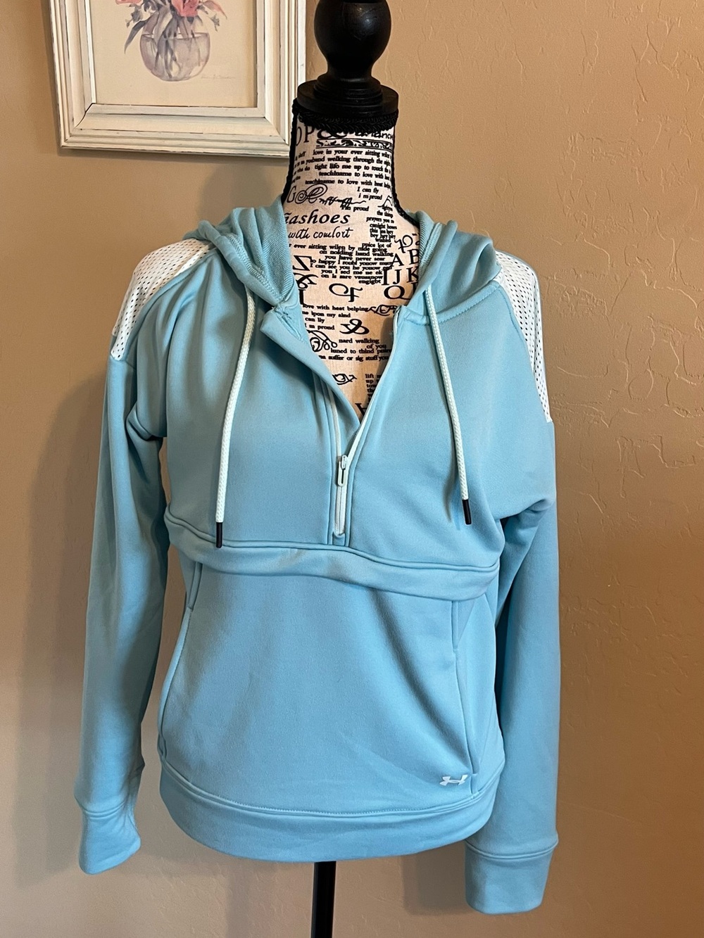 Under Armour Women's Sky Blue Half-Zip Hoodie with Mesh Shoulders